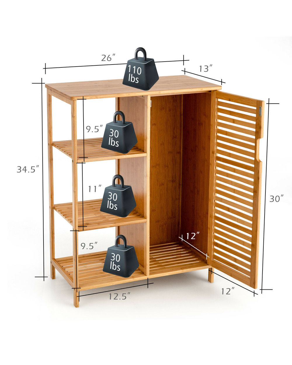 Bathroom Cabinet Bamboo Storage Floor Cabinet front-5