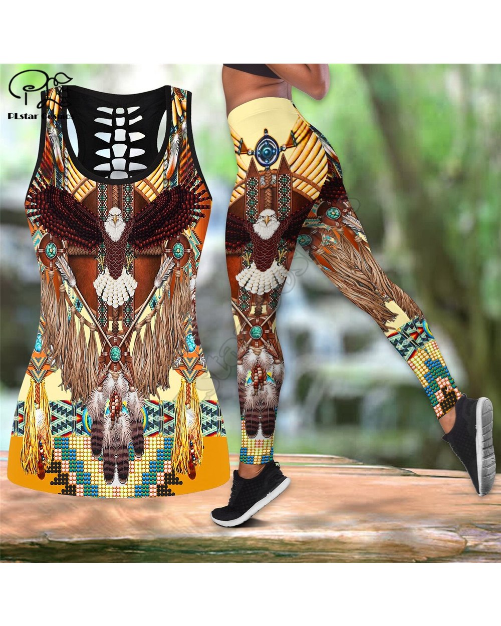 Workout Pants geometry horse 3D Printed Hollow Tanktop sexy Yoga Suit Fitness Soft Legging front-5