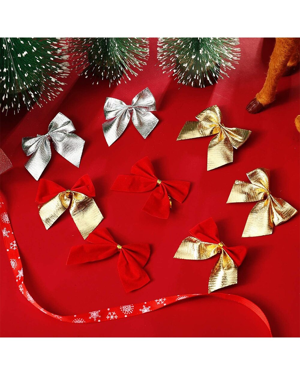 12pcs Christmas Bows Hanging Decorations Gold Silver Red Bowknot Xmas Tree Ornaments New Year 2022 Navidad Kerst Decor front-3