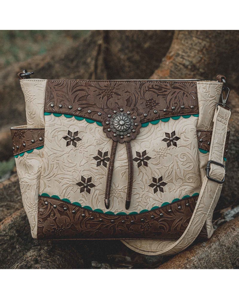 Women Hand Bag Snowflake Color Block Embossed Concho front-0
