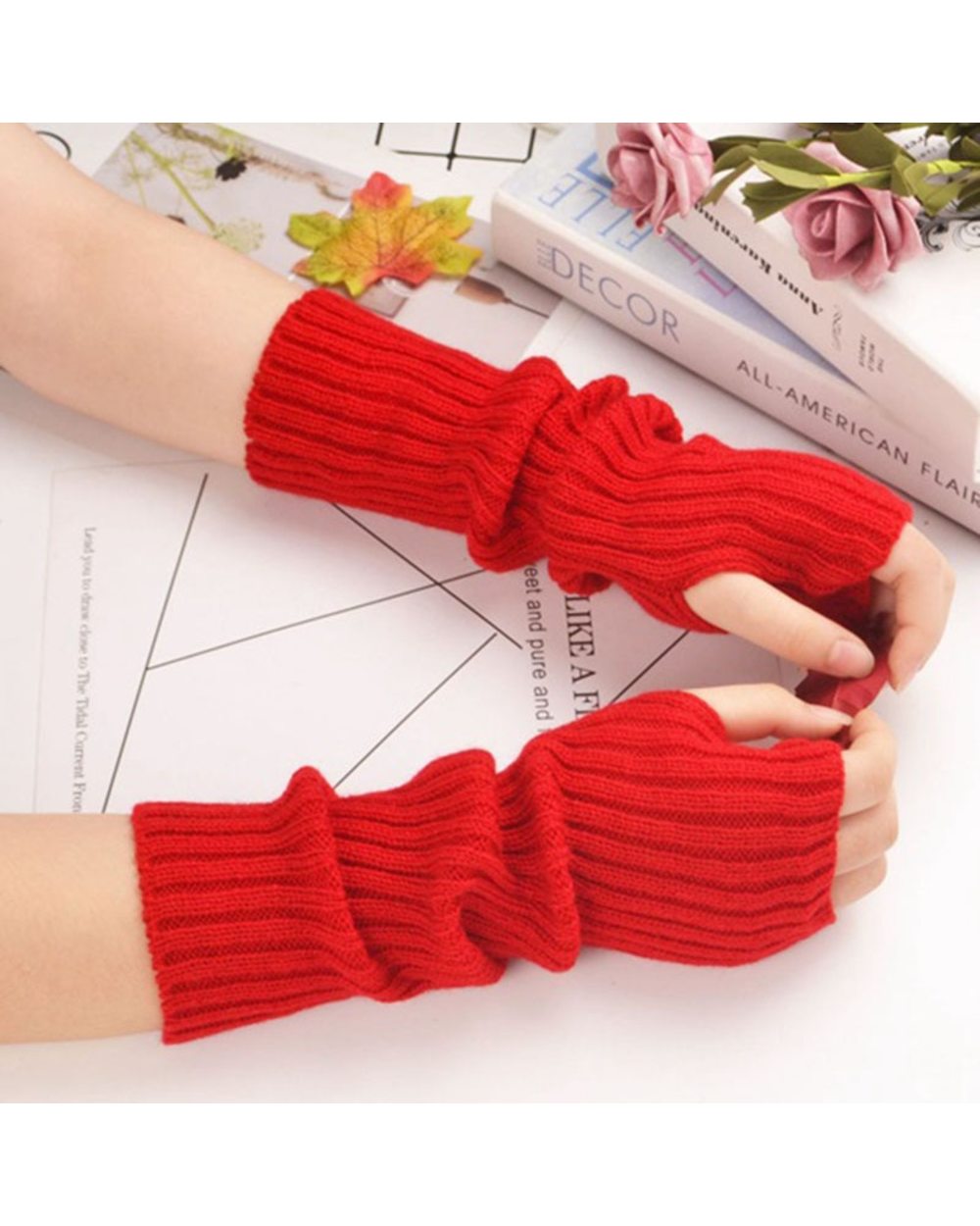 New Women Arm Warmers Japanese White Black Goth Knitted Kawaii Fingerless Gloves Ankle Wrist Sleeves Harajuku Girls Ani front-2