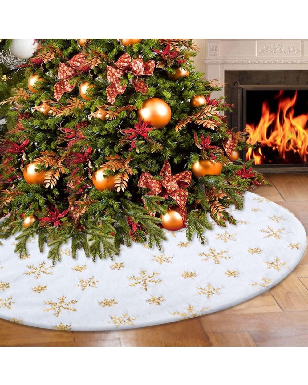 White Christmas Tree Skirt Plush Faux Fur Xmas Tree Carpet Merry Christmas Tree Decorations Ornament New Year Home Decor front-3