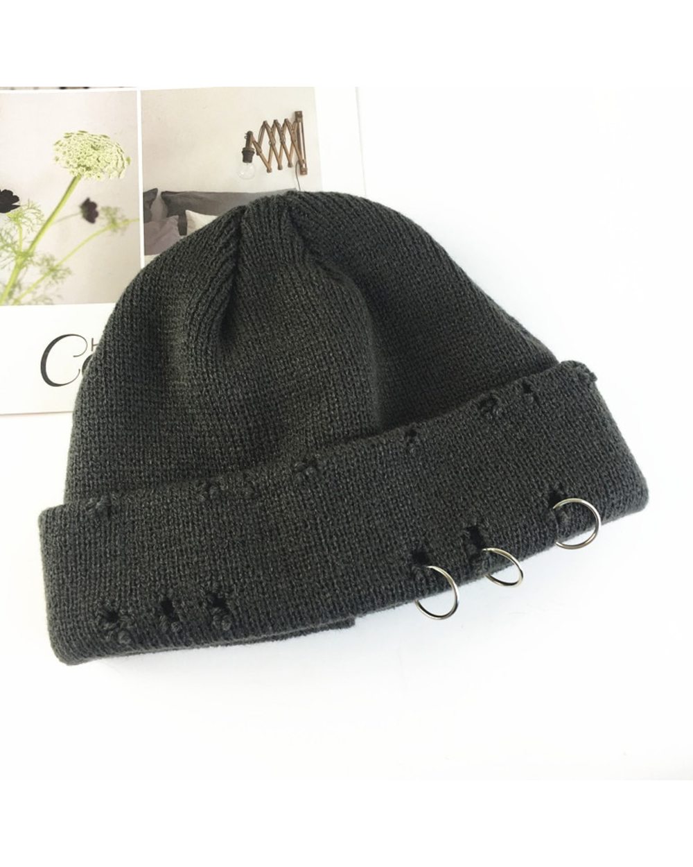 Winter Harajuku Women Skullies Knitted Fashion Warm Thick Hat Autumn Hip Hop Hole Beanies Unisex Basic Cap Pj009 front-2