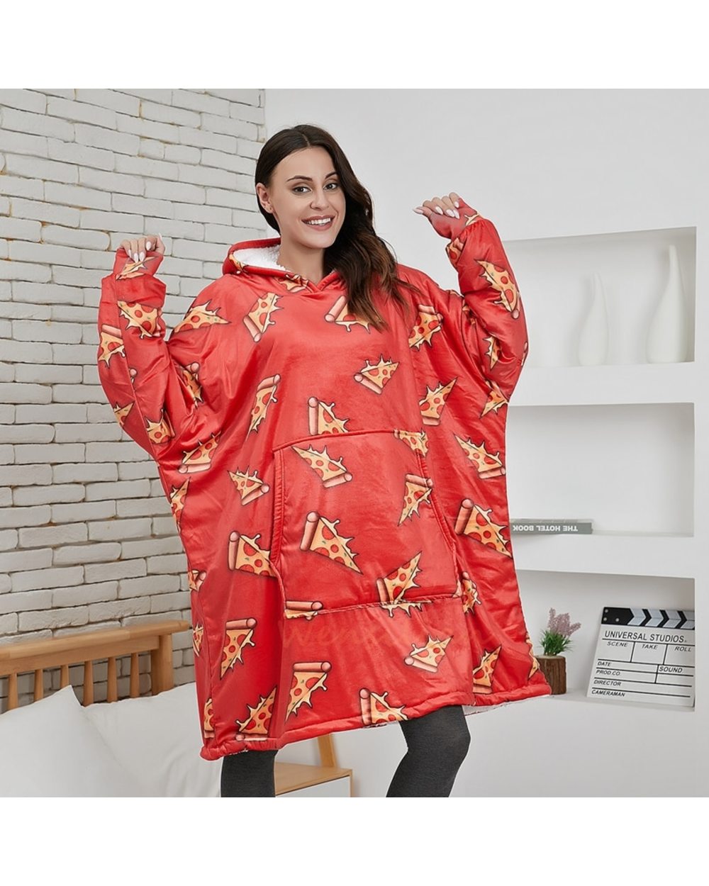 Women Blanket Sweatshirt Robe Winter Hoodies Outdoor Hooded Coats Warm Comfort Bathrobe Christmas Fleece Blanket front-3