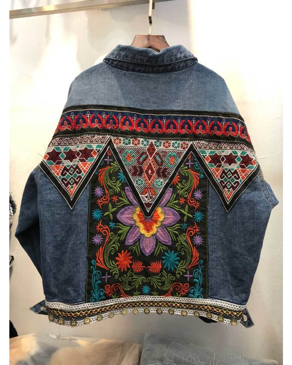 Inspired ETHNIC EMBROIDERY VINTAGE DENIM JACKET Long Sleeve Autumn Winter Jacket Women Boho Style Jacket VG06 front-1