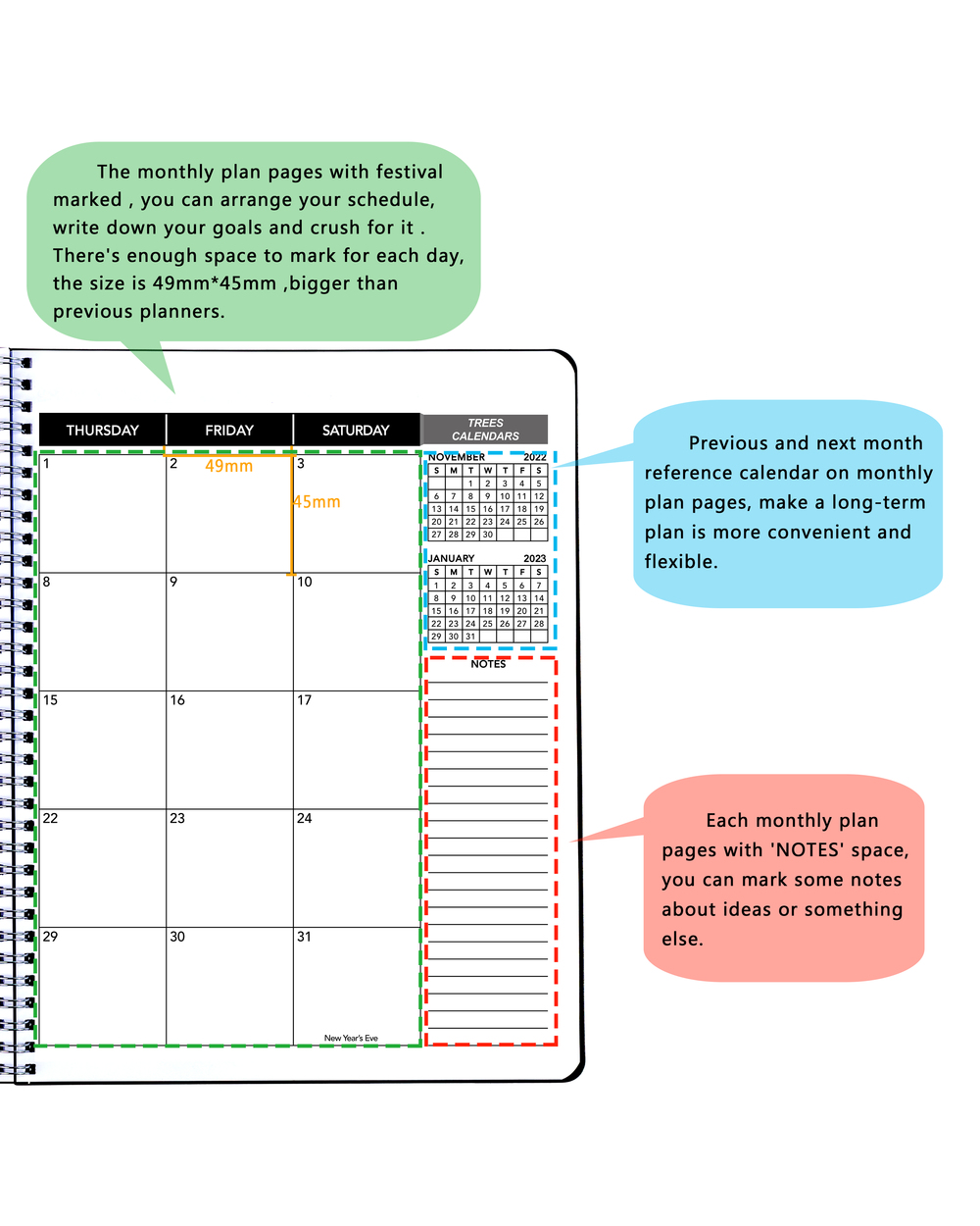 Daily Calendar Planner Notebook 2022-2023 Weekly And Monthly Academic Agenda Time Management Personal Diary Organizer front-5