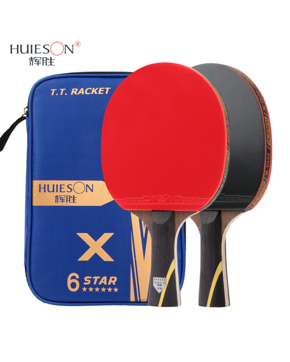 Huieson 6 Star Carbon Fiber Blade Table Tennis Racket Double Face Pimples Ping Pong Paddle Racket Set front-0