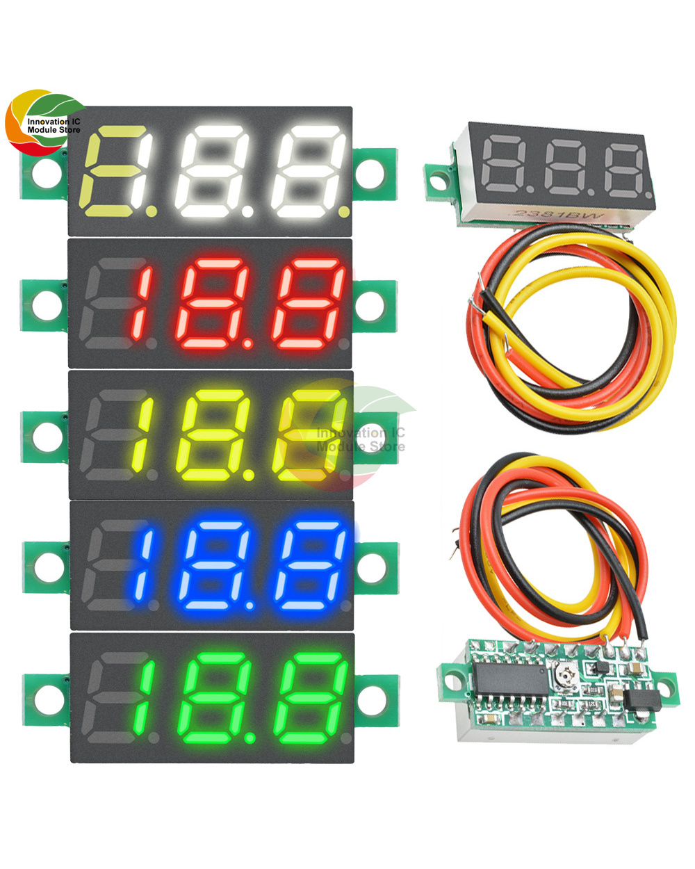 Ziqqucu 0.28 Inch 3-Wire Ultra-Small Digital Display Dc Voltmeter Head Dc0-100V 3-Digit Led Digital Display Battery Vol front-0