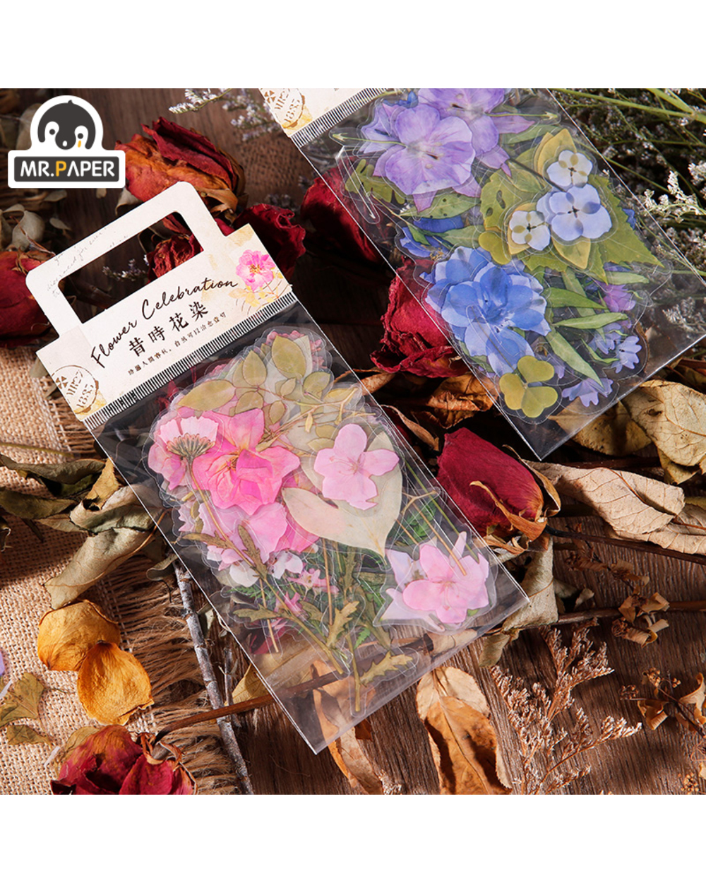 Mr.Paper 4 Designs Natural Daisy Clover Japanese Words Stickers Transparent Pet Material Flowers Leaves Plants Deco Sti front-2