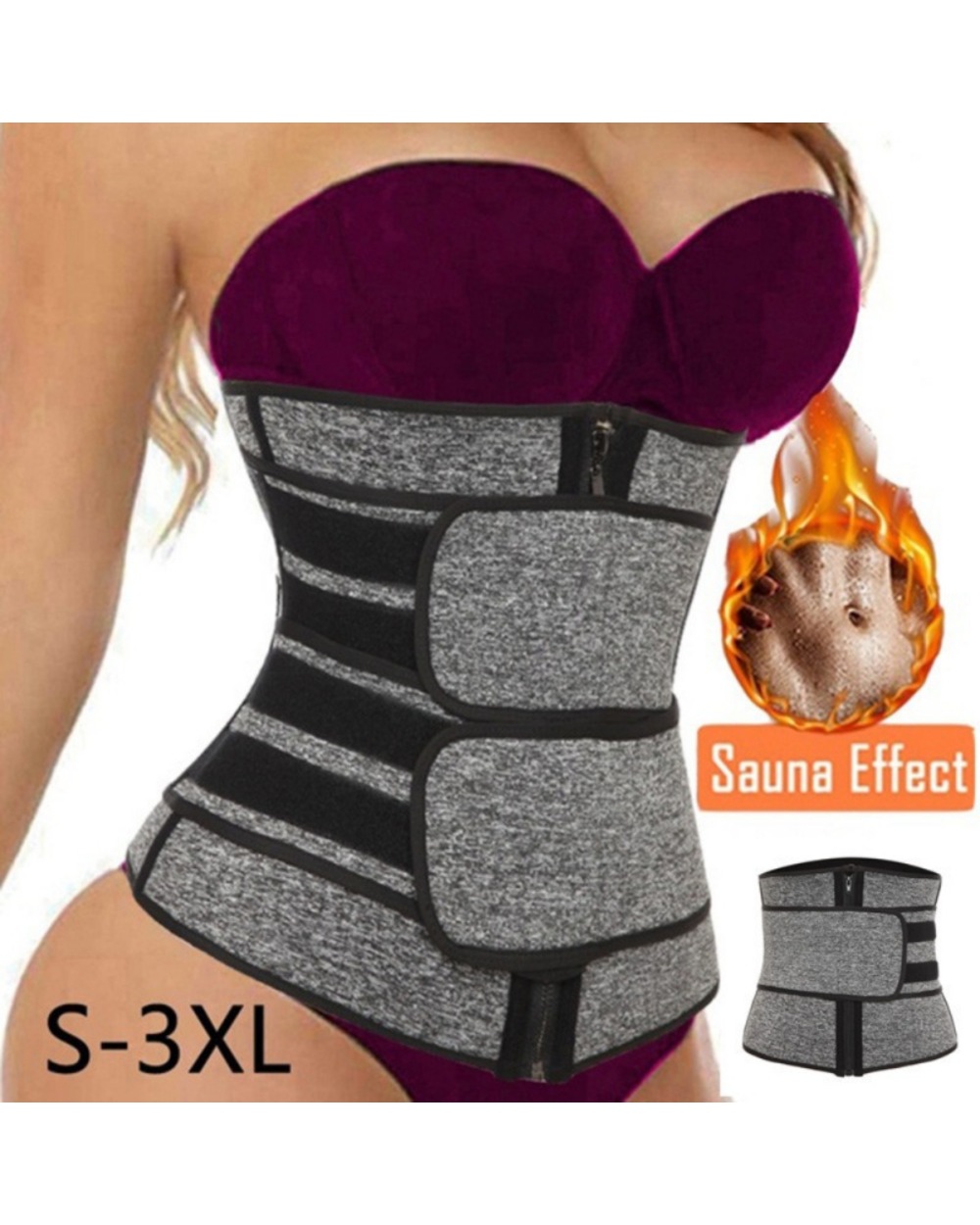 Beauty Abdominal Belt High Compression Zipper Waist Steel Cincher Corset Body Sweat Waist Shaper Plus Size front-0