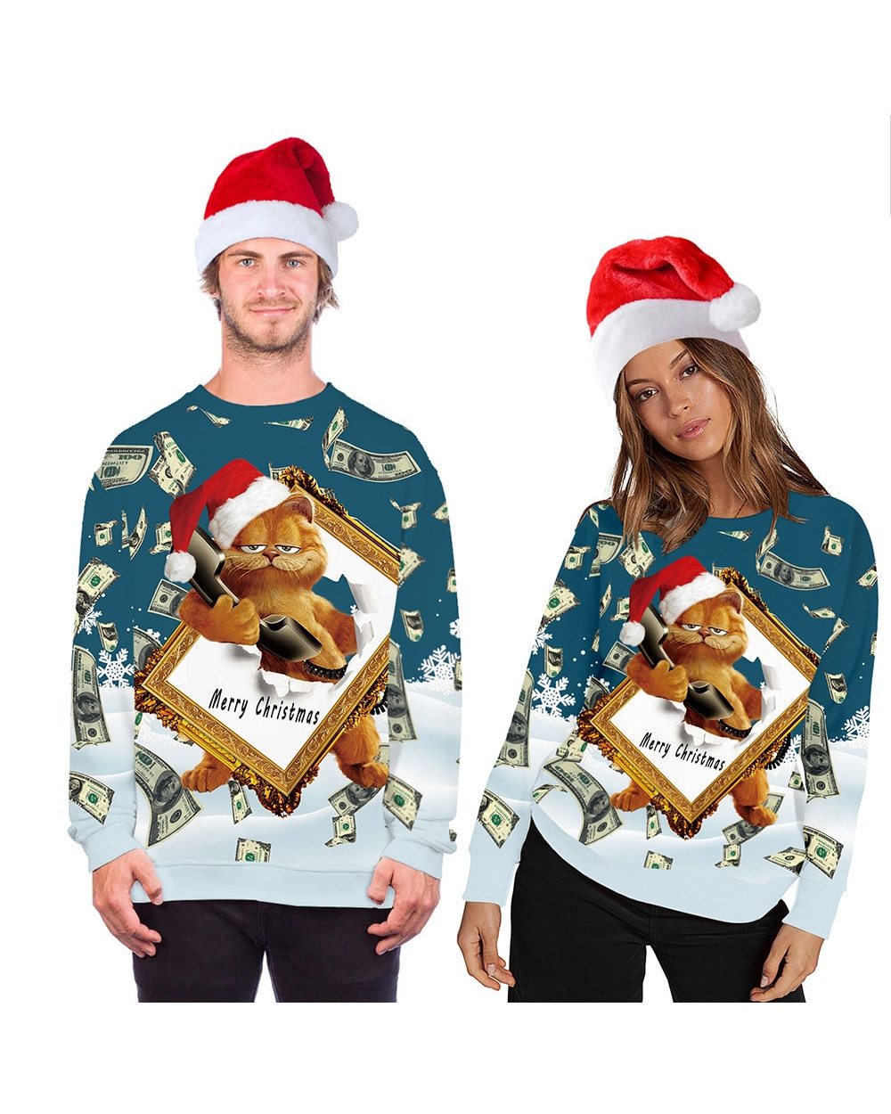 Unisex Christmas Costume Christmas Cute Animal 3d Round Neck Hair Fashion Long-sleeved Sweater Hooded Sweater front-4