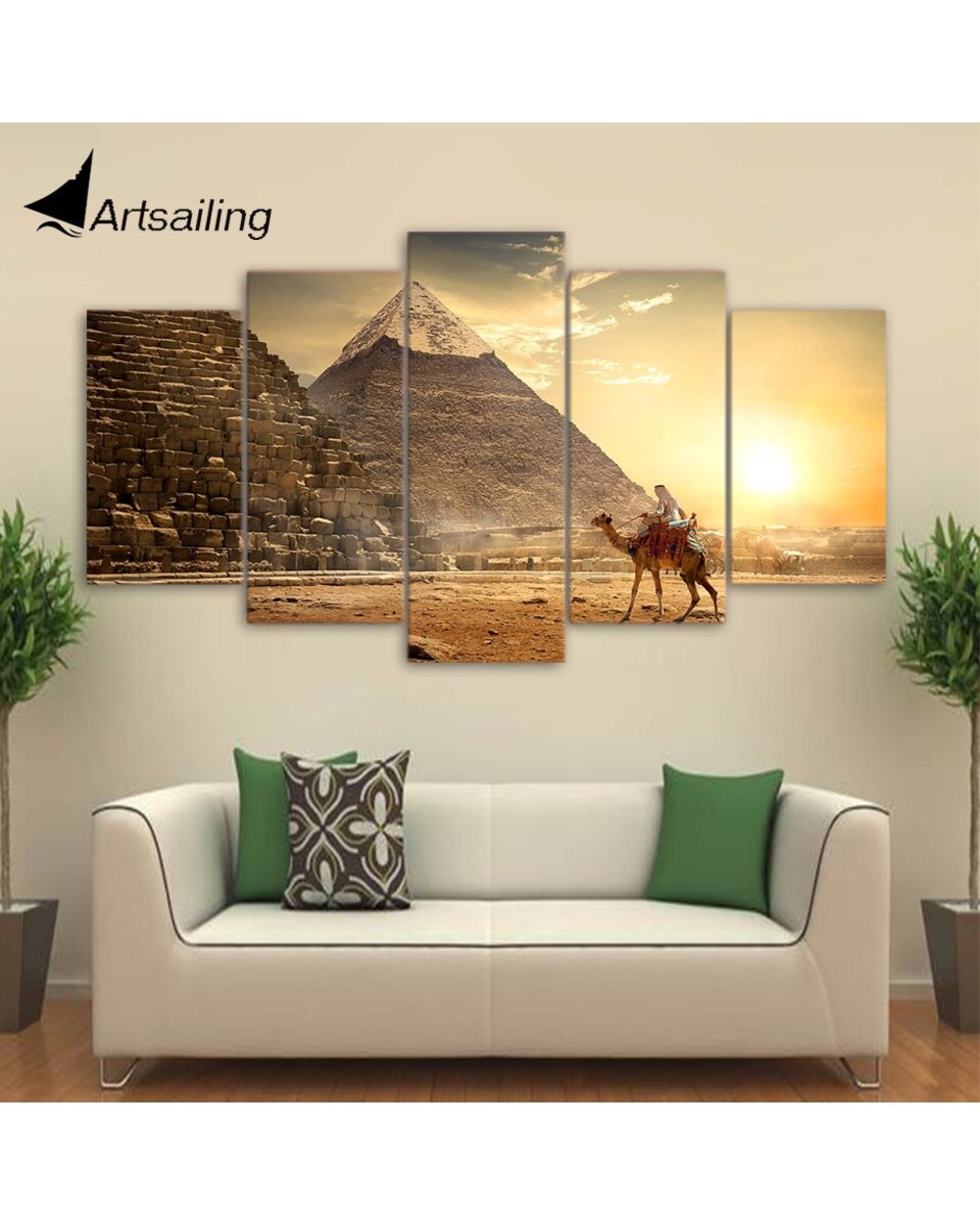 Ancient Egypt Pyramid Painting Pharaoh Posters Scenery 5 Panel Canvas Art Wall Decor front-3