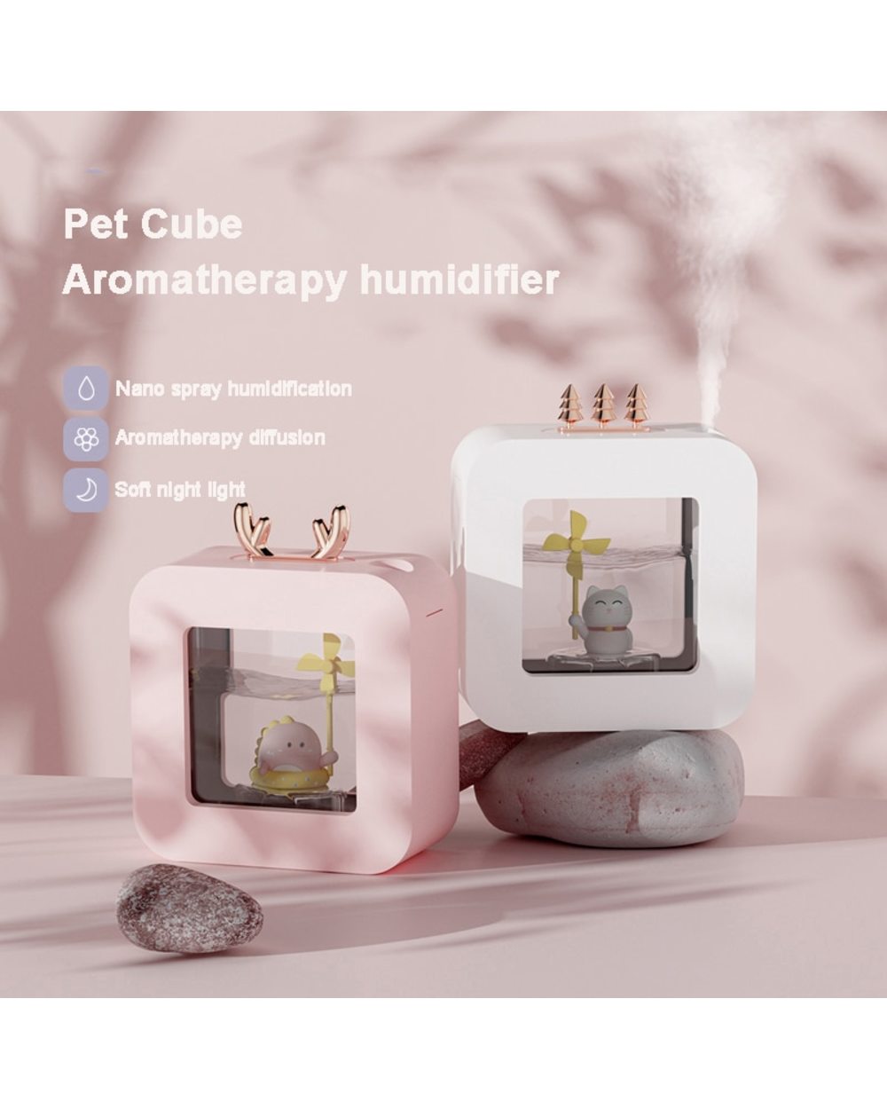 450Ml Air Humidifier Portable Aroma Oil Diffuser Usb Led Light Aromatherapy Wireless Adroable Cute Pet Girl Gift Air Hu front-2