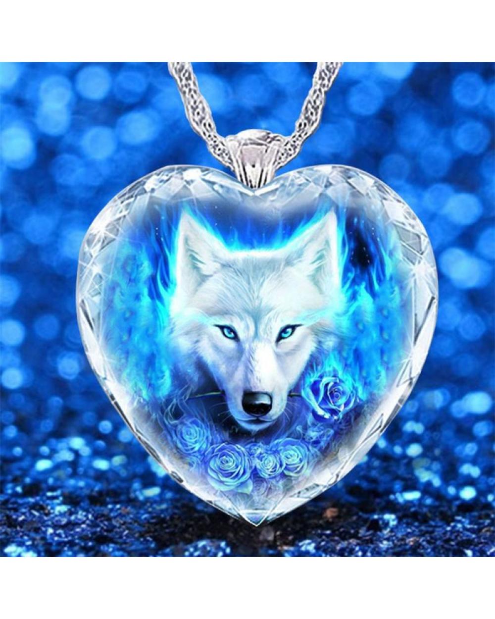 Exquisite Fashion Rose Crystal Wolf Pendant Lady Necklace Charm Exquisite Animal Crystal Heart Necklace Valentine front-0