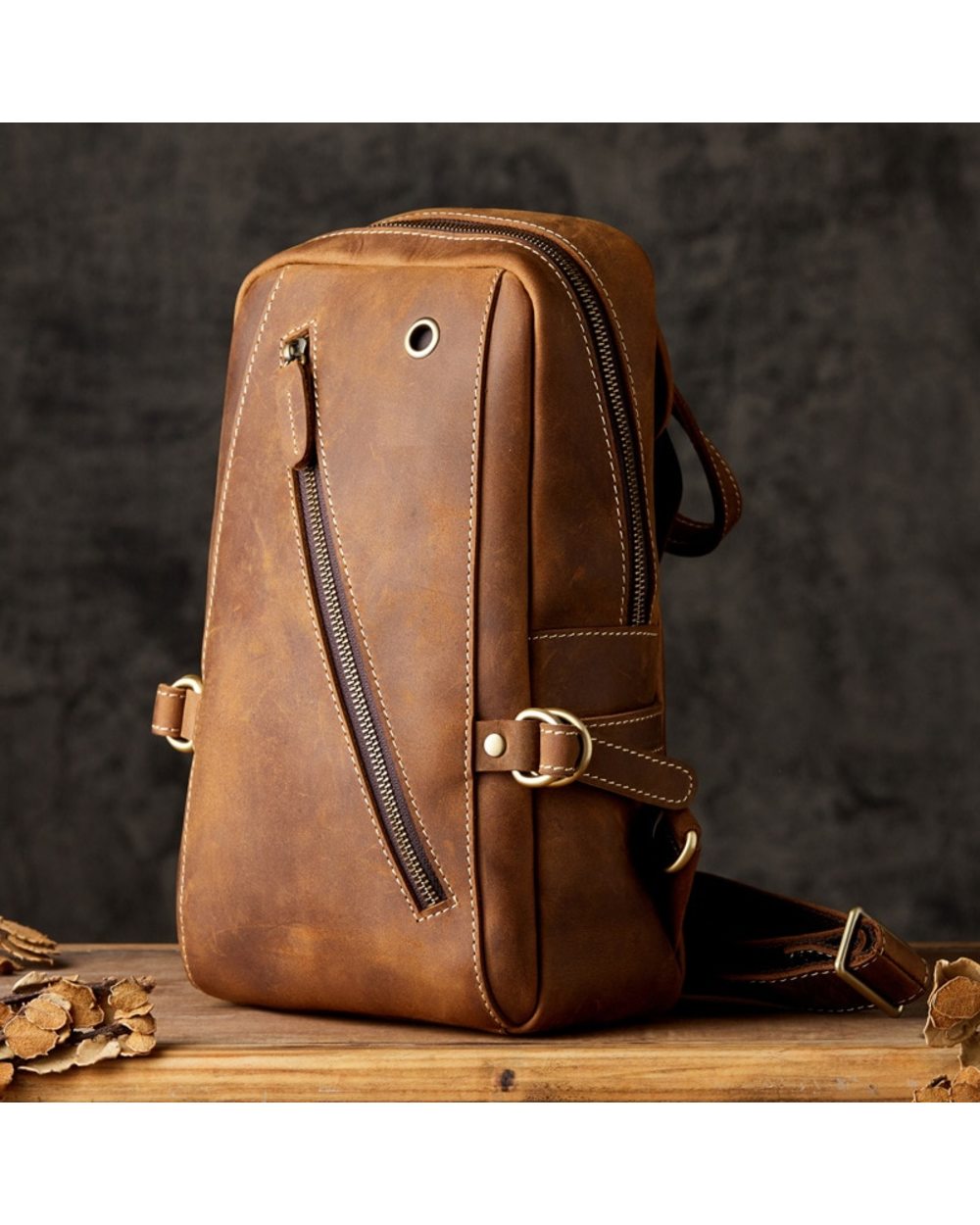 Men Genuine Leather Crossbody Chest Bag front-5