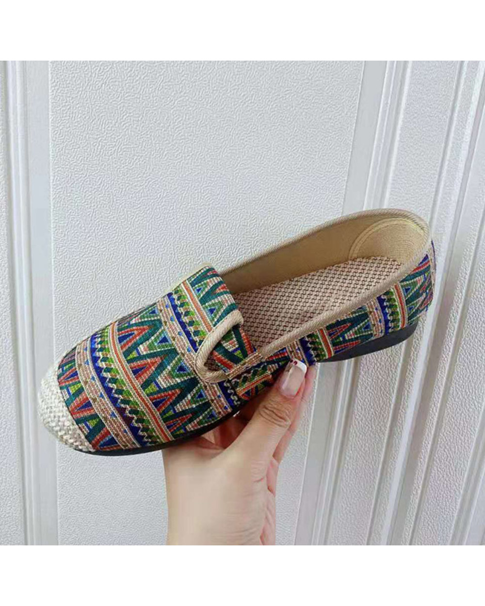 Slip-On Shallow Flat Shoes for Women Vintage Hemp Comfort Flats Leisure Bohemian Ladies Loafer Female VG06 front-4