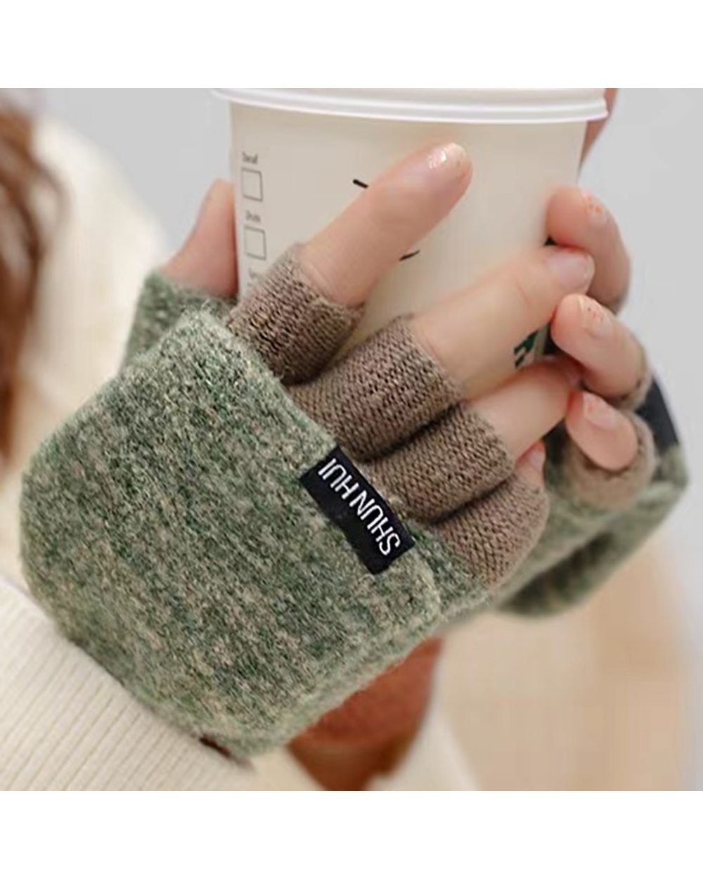 Women Knitted Flip Fingerless Gloves Exposed Harf Finger Mittens Winter Warm Thickened Glove Knitting Wool Touchscreen front-0