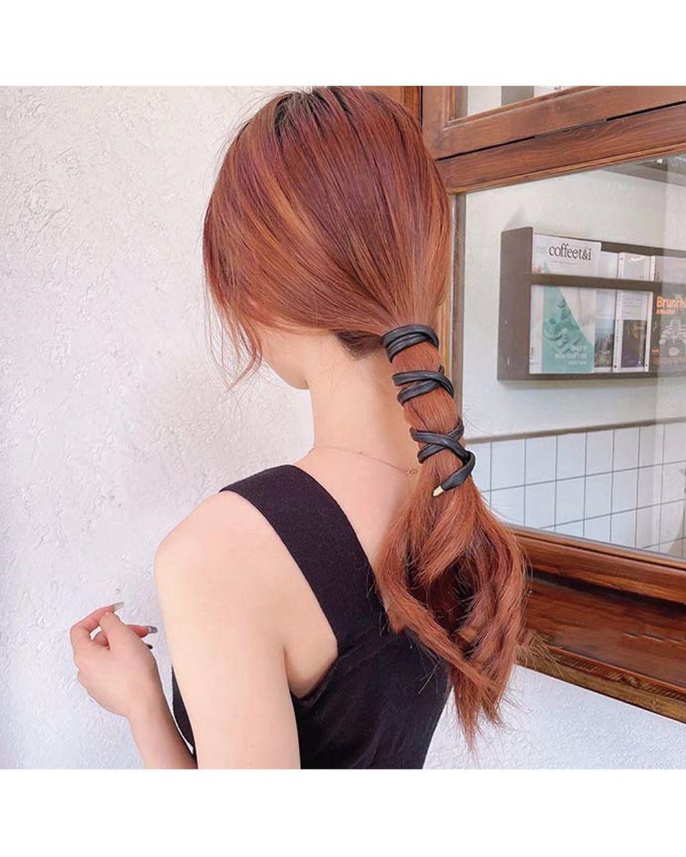 Korean Wire Headbands Solid Color Adjustable PU Leather Hair Rope Ponytail Holder Hair Ties for Women Girl front-0