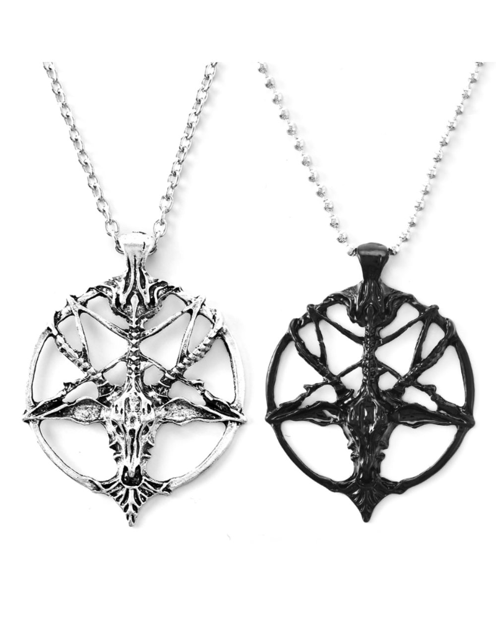Fashion Vintage Women Men Pentagram Pan God Skull Goat Head Pendant Chain Necklace Jewelry front-0