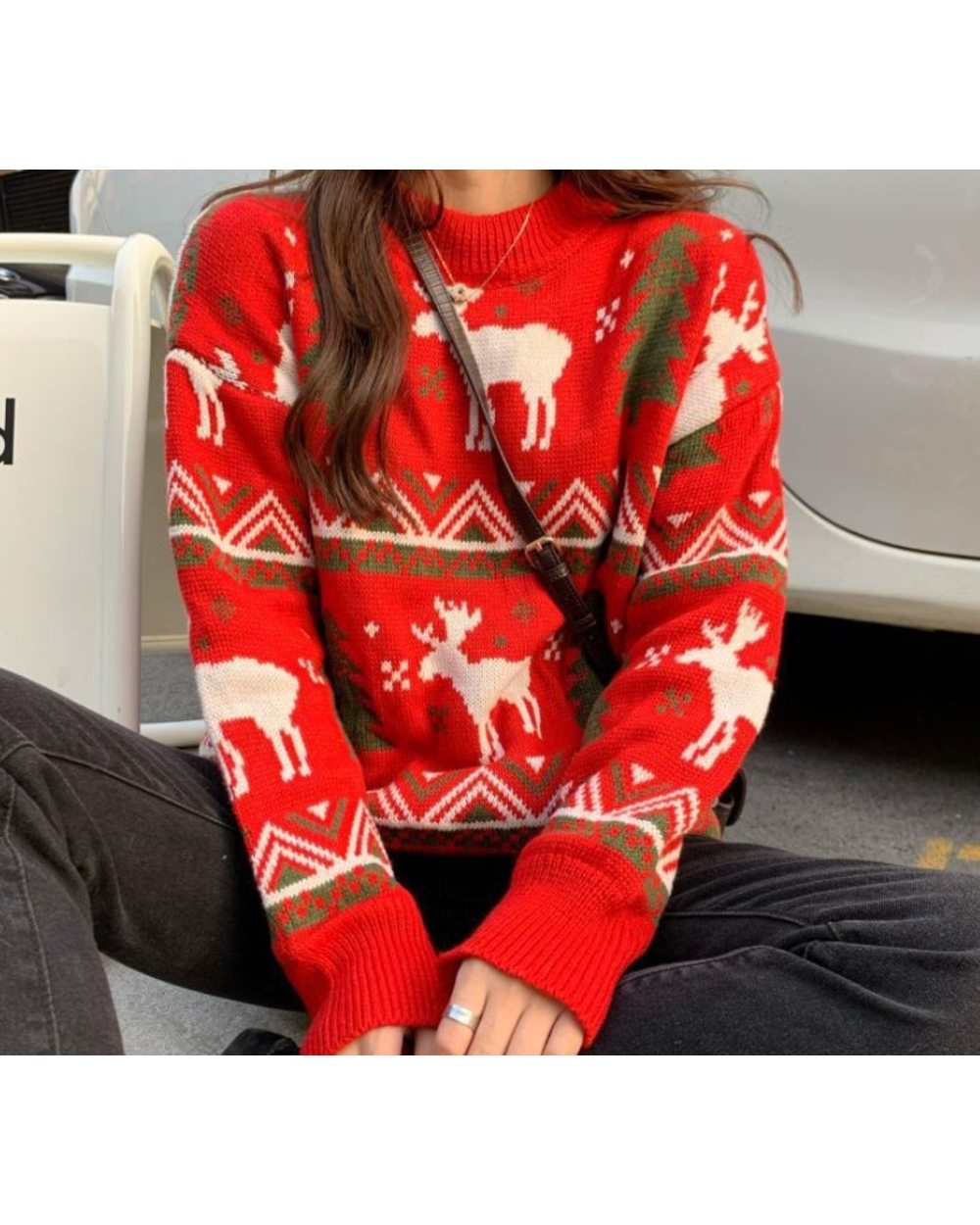 Autumn and Winter New Korean Women's Loose Couple Christmas Tree Deer Thick Jacquard Sweater front-1