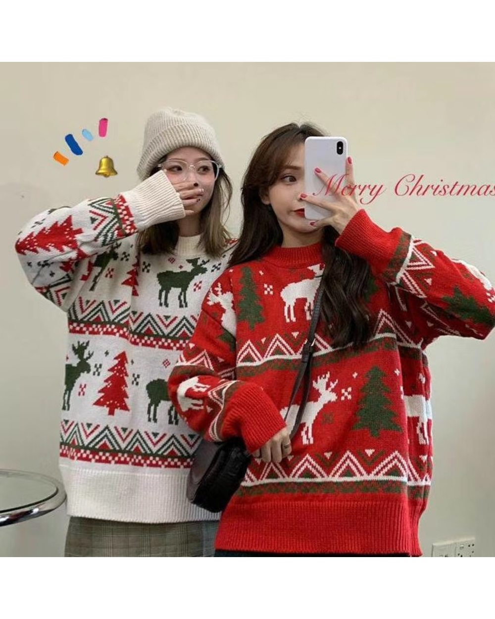 Autumn and Winter New Korean Women's Loose Couple Christmas Tree Deer Thick Jacquard Sweater front-0