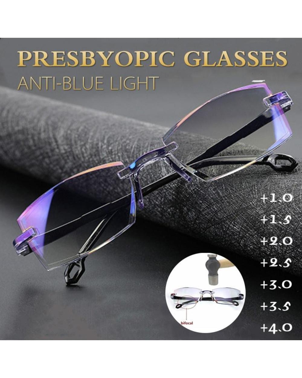 Rimless Reading Glasses Men Women Bifocal Far Near Anti Blue Light Presbyopic Glasses Magnification Eyewear Diopter +10 front-5