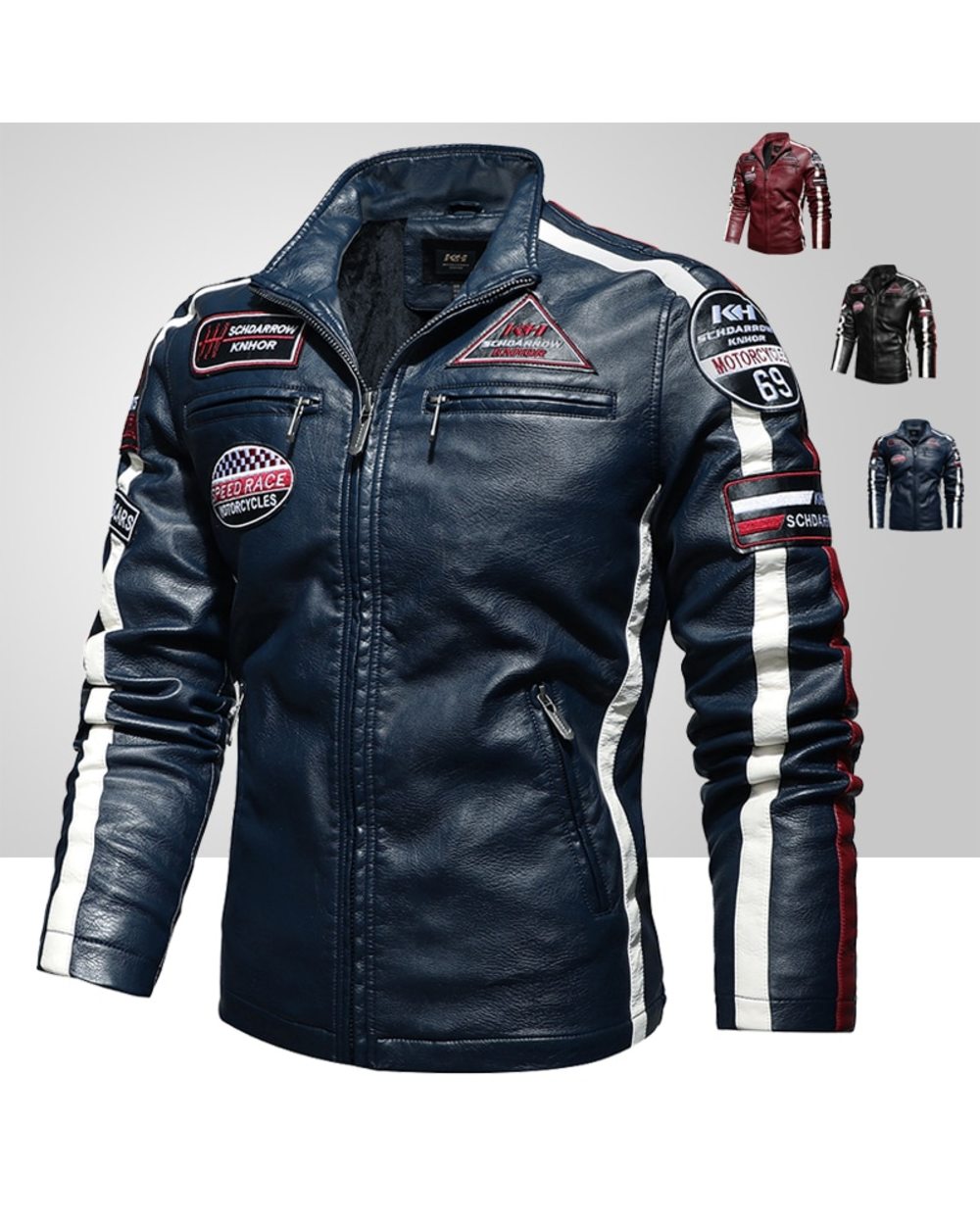 Jacket Men Fashion New Biker Leather Jacket Male Embroidery front-0