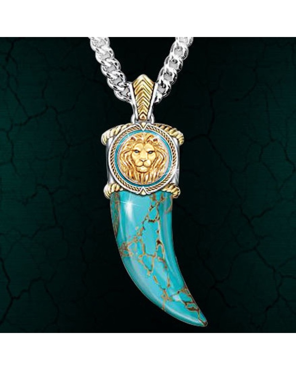 Turquoise Heart Lion Necklace Buffalo Horn Celtic front-0