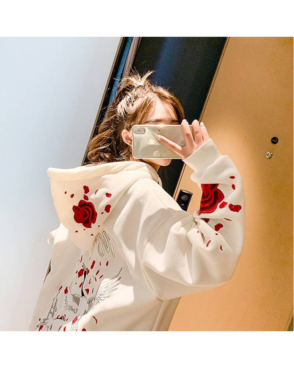 White Women Sweatshirts Cute Print Harajuku Hoodie Streetwear Winter Oversized Tops Hoody Womens front-1
