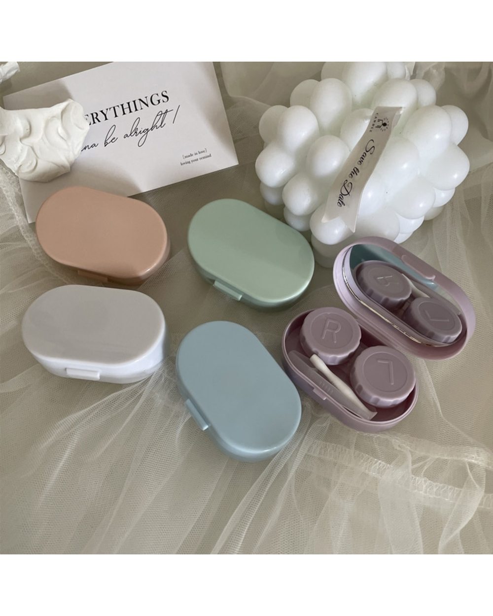 Smooth Candy Color Portable Mini Contact Lens Case For Travel Lady Holder Storage Eye Care Container With Mirror Lenses front-2
