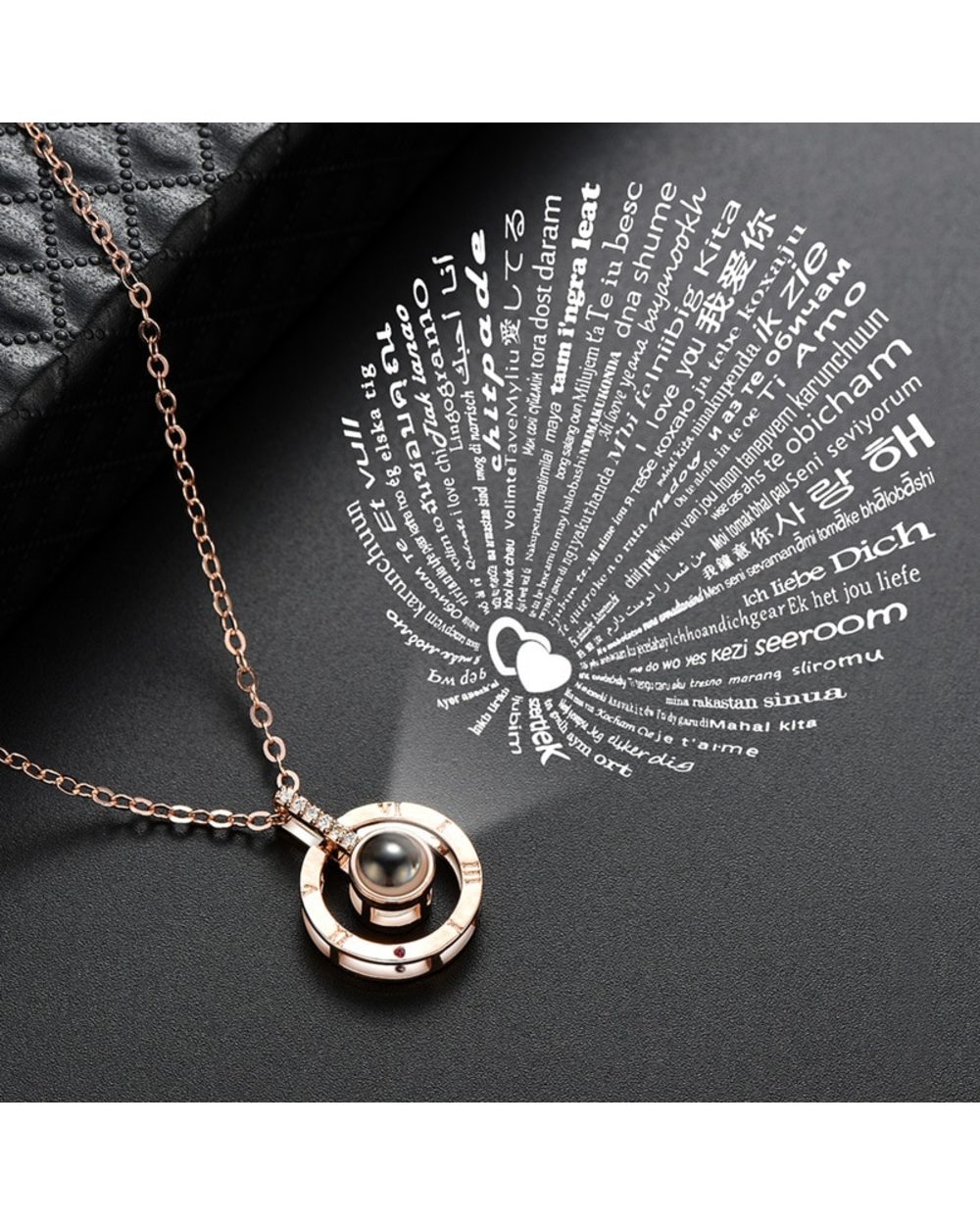 Rose Gold 100 languages I love you Projection Pendant Necklace Romantic Love Memory Wedding Necklace for Women front-4