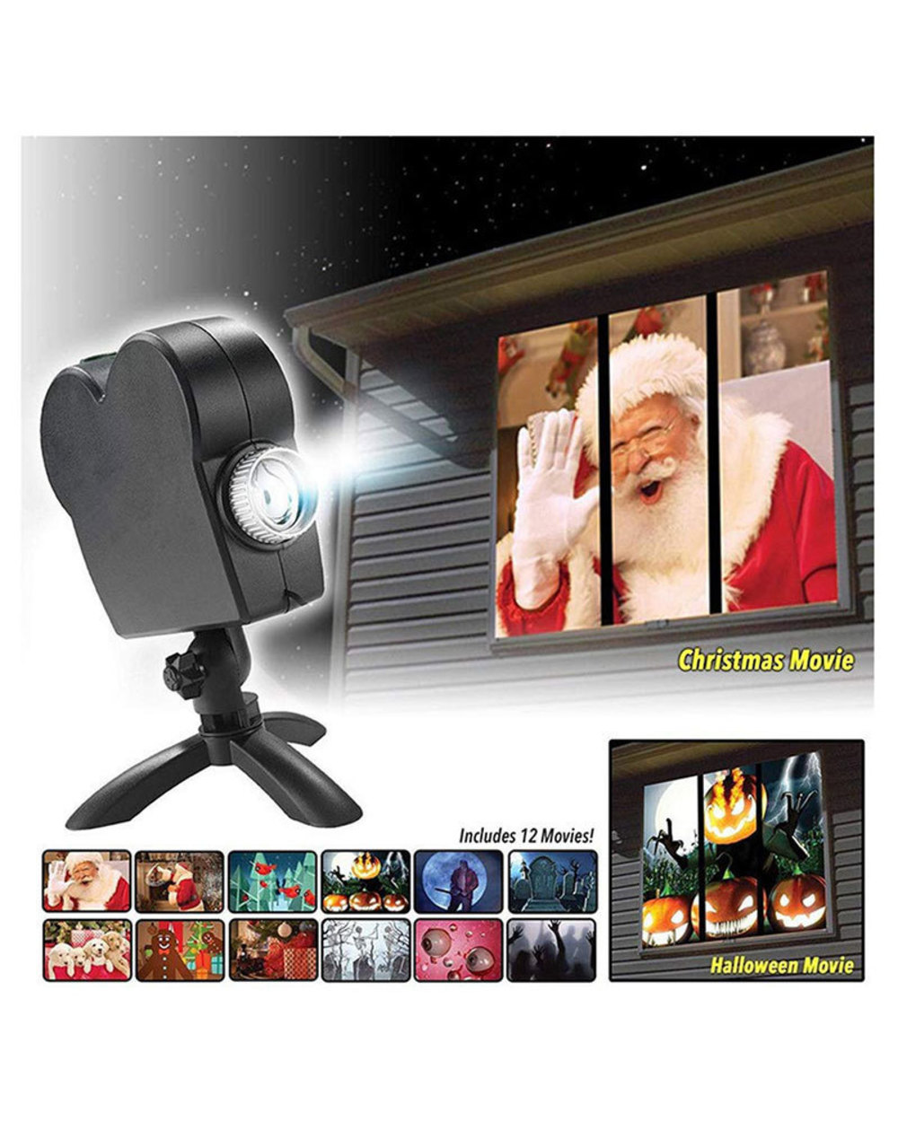 Christmas Halloween Laser Projector 12 Movies Disco Light Mini Window Home Theater Projector Indoor Outdoor Wonderland front-0