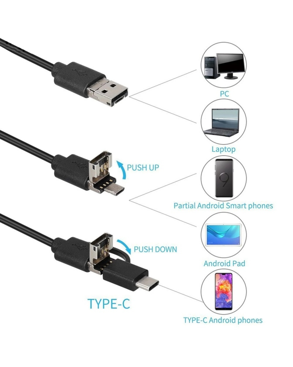 2020 New 7.0Mm Endoscope Camera Hd Flexible Ip67 Waterproof Mini Usb Endoscope 6Led Cable Inspection Borescope For And front-1