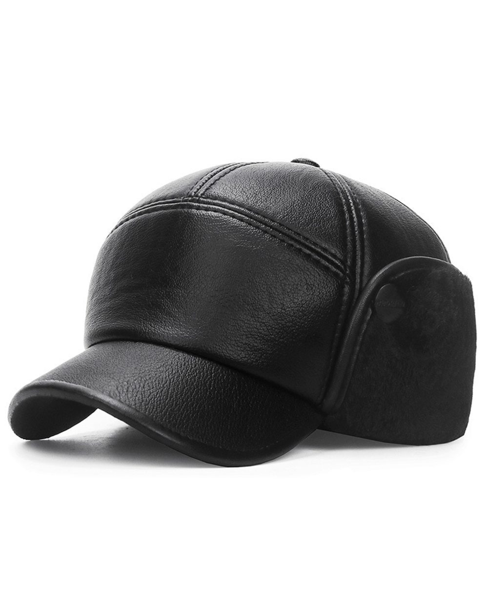 New Winter Bomber Hat Men Women Russian Black Leather Ushanka Cap With Ear Flaps Fur Warm Leather Brand Baseball Cap front-2