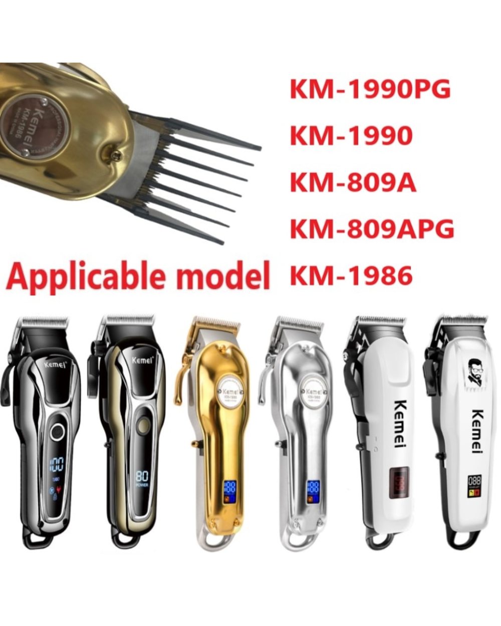 Kemei Hair Clipper Limit Comb Guide Attachment Size Barber Replacement 1.5/3/4.5/6/10/13/19/25/Mm 8Pcs Set For 1990 809 front-5
