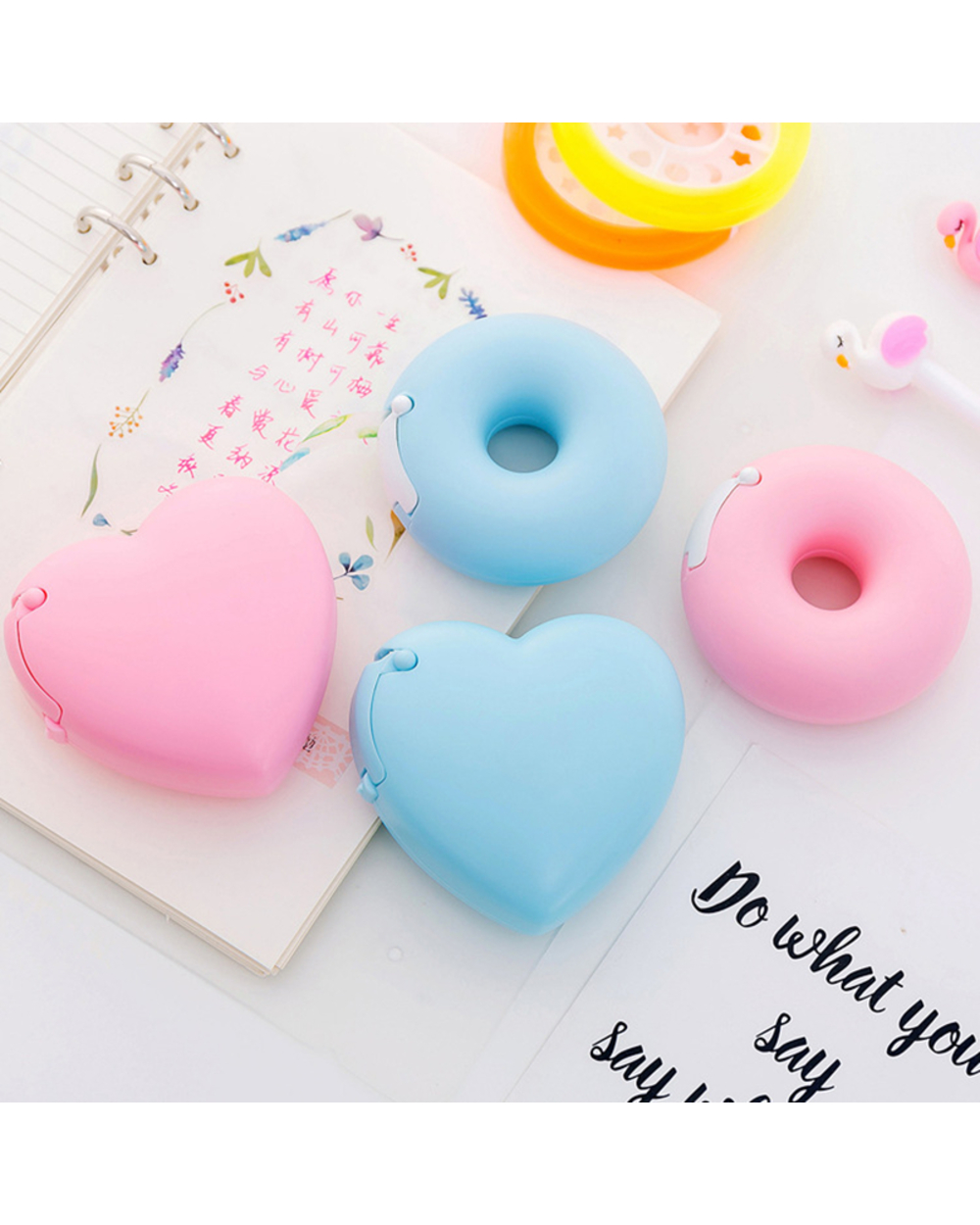 Korea Creative Cartoon Tape Dispenser Stationery Portable Donut Tape Holder Invisible Tape Cutter With Small Tape Inside front-0