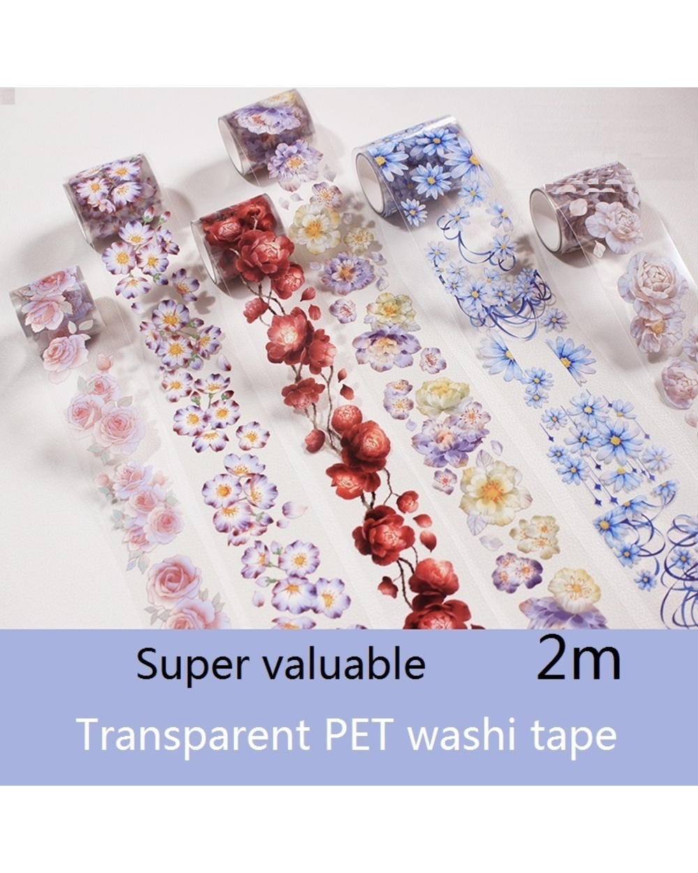 Flower Series Washi Pet Tape Rose / Common Peony / Camellia Washi Tape W/ Release Paper For Journal Scrapbooking Decora front-0