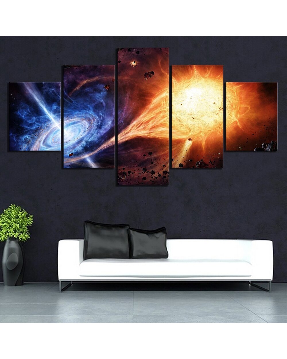 Outer Space Fantasy Black Hole Picture Print 5 Panel Canvas Art Wall Decor front-1