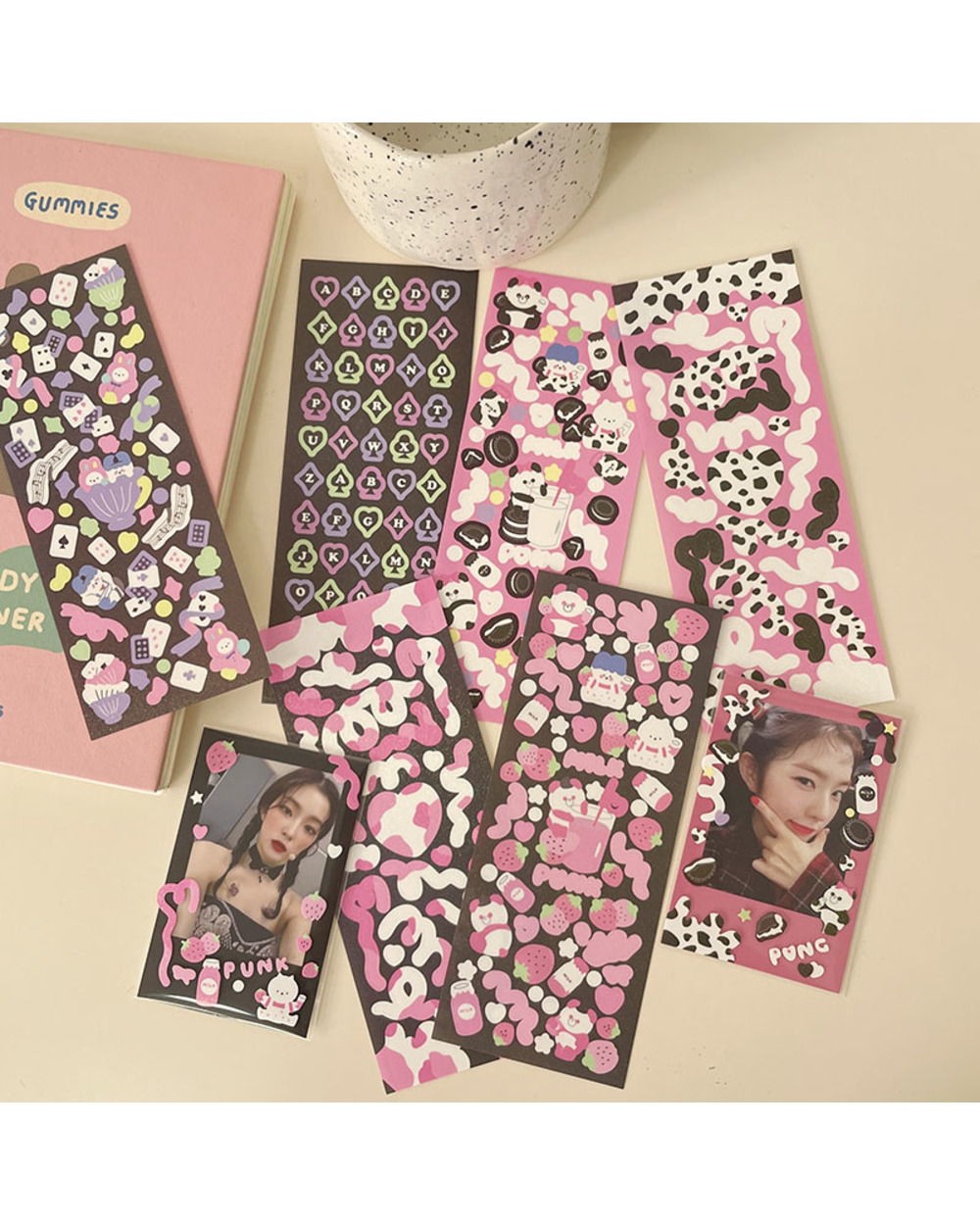 2Pc Ins Laser letter Panda Ribbon PET Stickers DIY Scrapbook Diary Photo Album Stationery Korean Decoration Stickers front-3