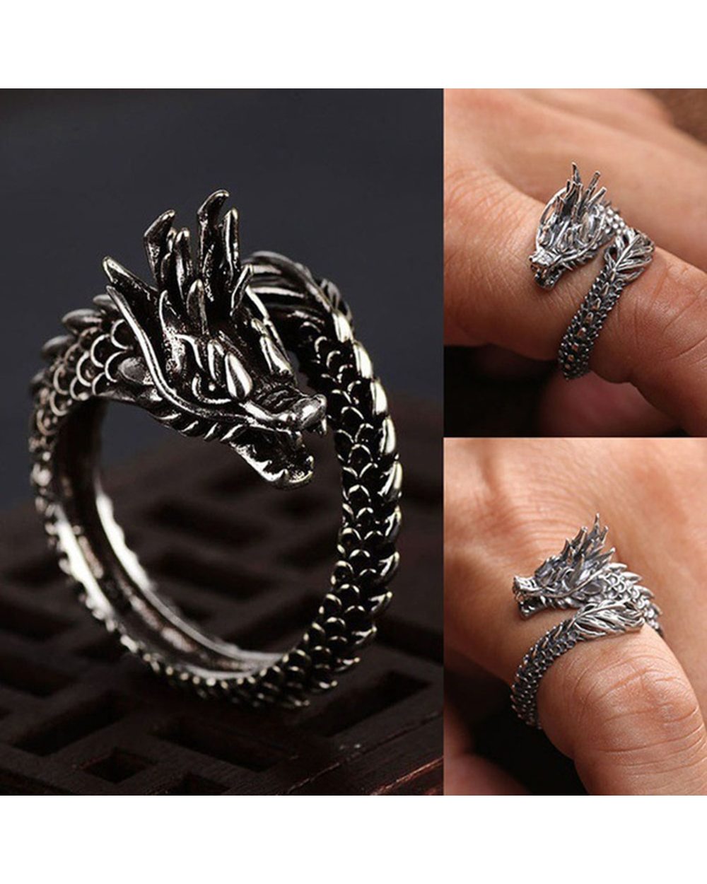 Dragon Rings Punk Rings Ring Adjustable Ring Jewelry Free Size Finger For Man Women front-0