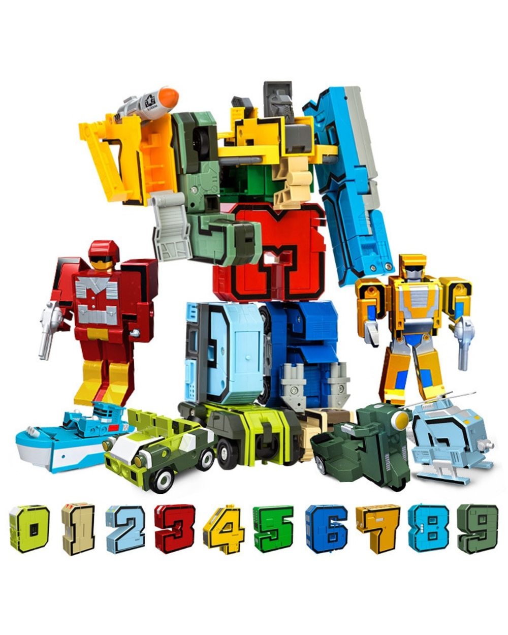 10Pcs Creative Assembling Educational Blocks Action Figure Number Transformation Robot Deform Plane Car Gift Toys front-0