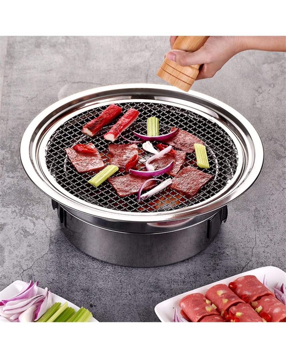 Stainless Steel Charcoal Barbecue Grill Korean Non-stick Outdoor bbq grill Round Carbon Barbecue Stove front-3