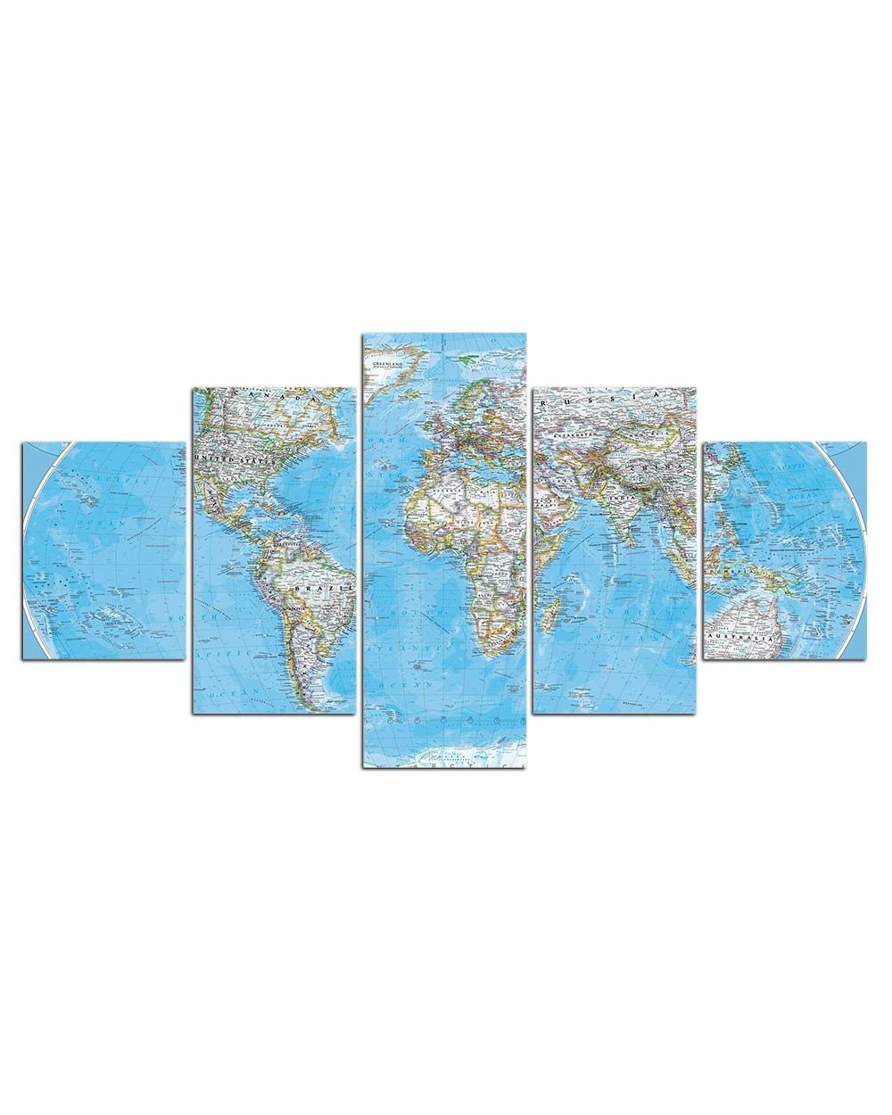 Abstract Blue Toned World Map Picture Print Abstract 5 Panel Canvas Art Wall Decor front-2
