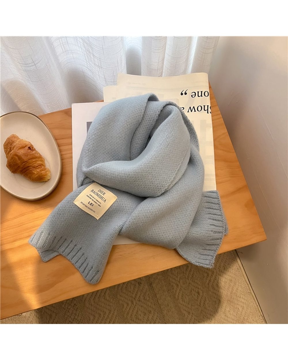 2022 Fashion Solid Knitted Long Scarf Women Winter Warm Woolen Yarn Animal Shawl Wraps Female Neckerchief Foulard Bufan front-2