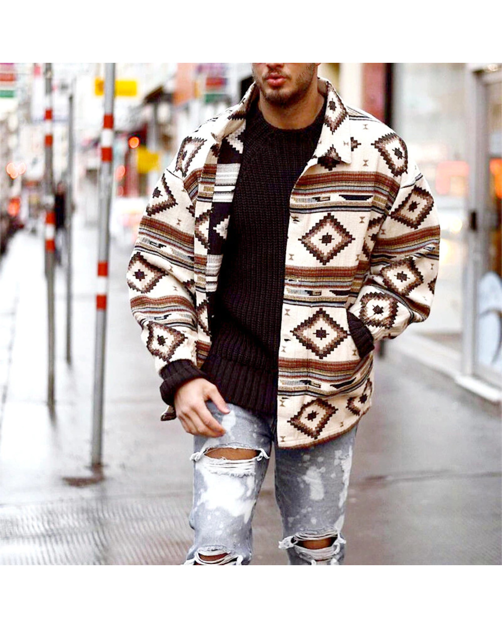 Loose Jacket Big Pocket Printing Streetwear Baseball Jacket Coat Streetwear Bomber Jacket VG06 front-0
