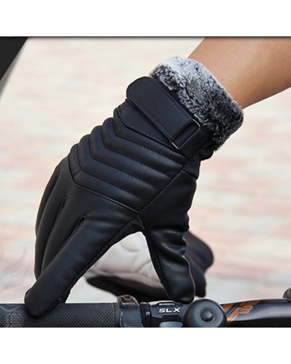 New Autumn Winter Velvet Gloves Men Touch Screen Mittens Glove Male Thickening Hiking Riding Outdoor Non-Slip Leather G front-3
