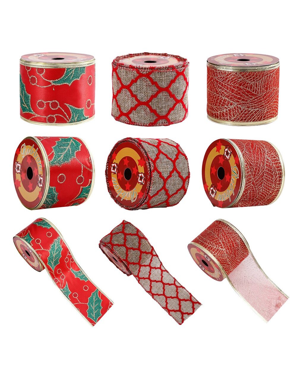 5M/Roll Christmas DIY Linen Ribbon Gold edge Ribbon With Wired Gift Classic Wrapping Christmas Tree Wreath Bows Navidad front-4