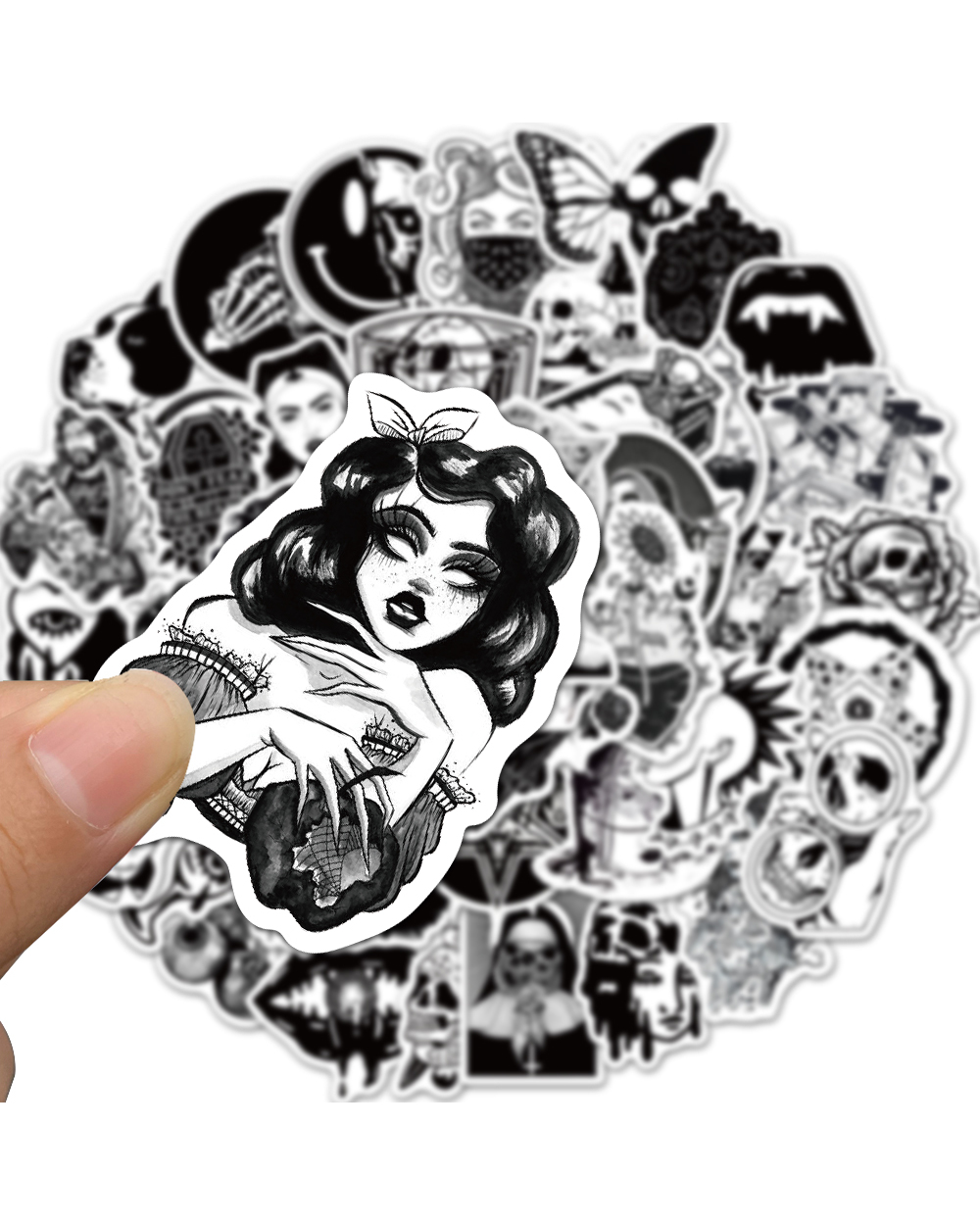 10/30/50PCS Gothic Black and White Graffiti Stickers Luggage Fridge Laptop Waterproof Classic Toy Joke Fun Sticker Gift front-1