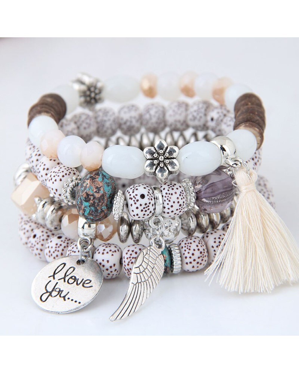 Boho Bohemian Bracelets women lava stone wings heart charm bracelet pendant beads wristband bangles for party front-3