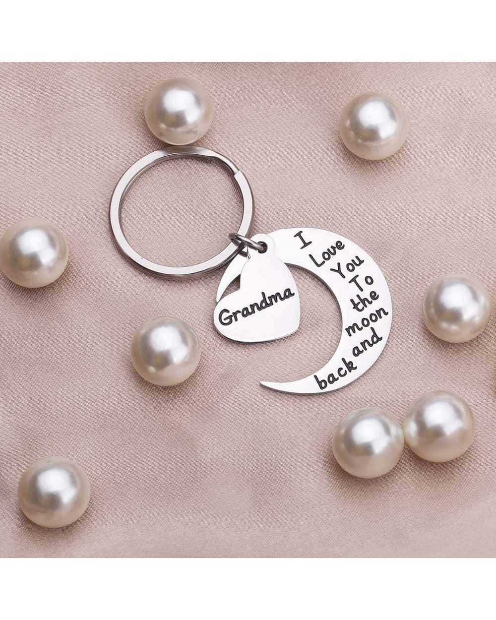 Grandma Grandmother Keychain Gift From Granddaughter Grandson I Love You To The Moon and Back front-3